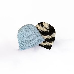Child's Blue Beanie and Black and White Beanie
